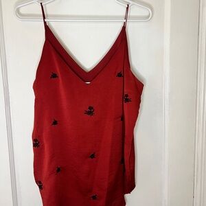 Express Red Sleeveless Camisole with Black Motifs
